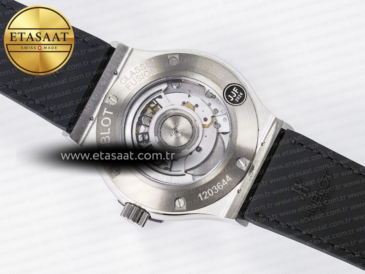 Hublot Classic Fusion 42mm SS JJF 1:1 Best Edition White Dial on Black Gummy Leather Strap - Görsel 17