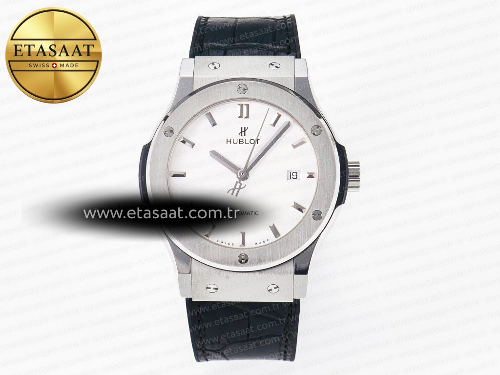 Hublot Classic Fusion 42mm SS JJF Beyaz Kadran Siyah Deri Eta Saat - Görsel 3 - 1:1 Süper Klon Saat