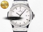 Hublot Classic Fusion 42mm SS JJF 1:1 Best Edition White Dial on Black Gummy Leather Strap - Görsel 4
