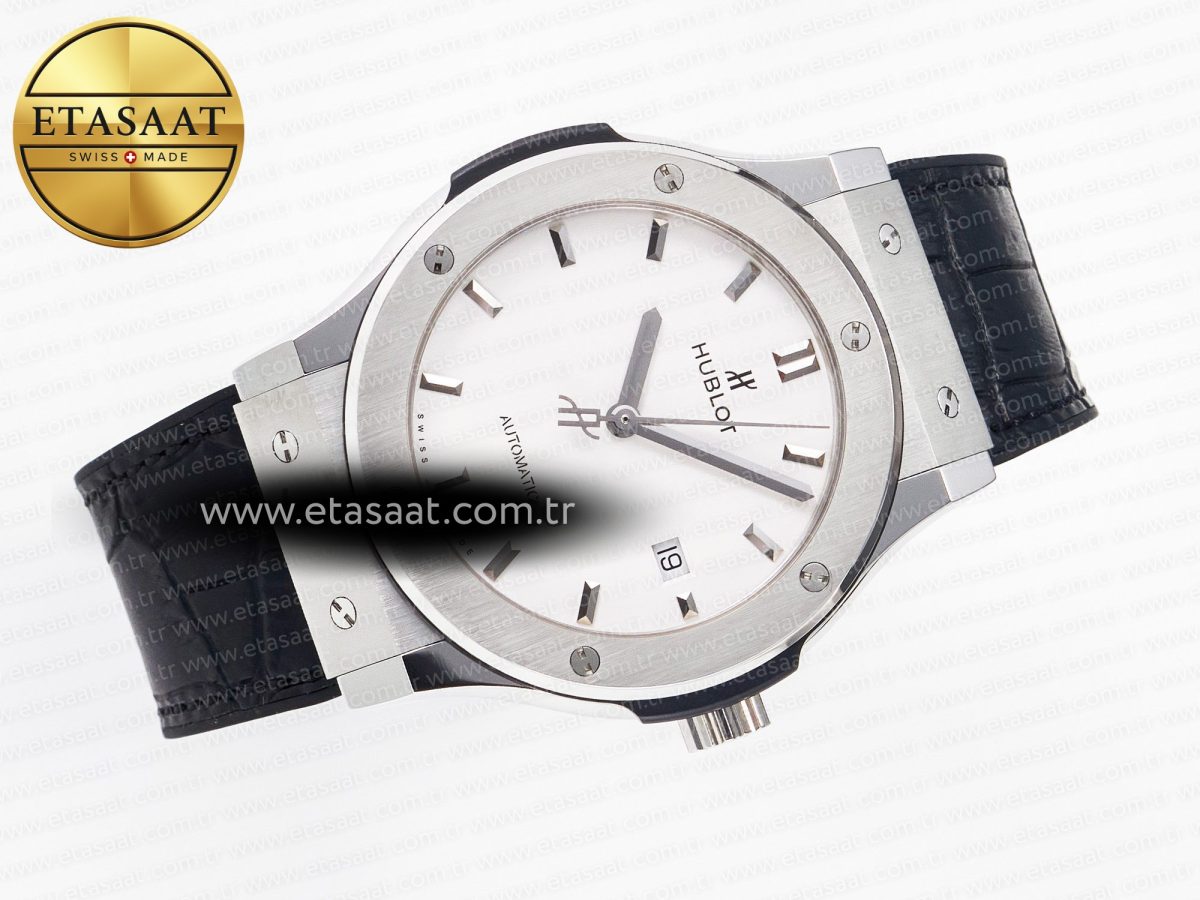 Hublot Classic Fusion 42mm SS JJF 1:1 Best Edition White Dial on Black Gummy Leather Strap - Görsel 8
