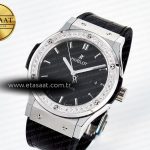 Hublot Classic Fusion Bang 42mm HBF 1:1 Best Edition Black Dial Diamonds Bezel on Black Leather Strap A2892