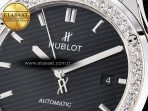 Hublot Classic Fusion Bang 42mm HBF 1:1 Best Edition Black Dial Diamonds Bezel on Black Leather Strap A2892 - Görsel 10
