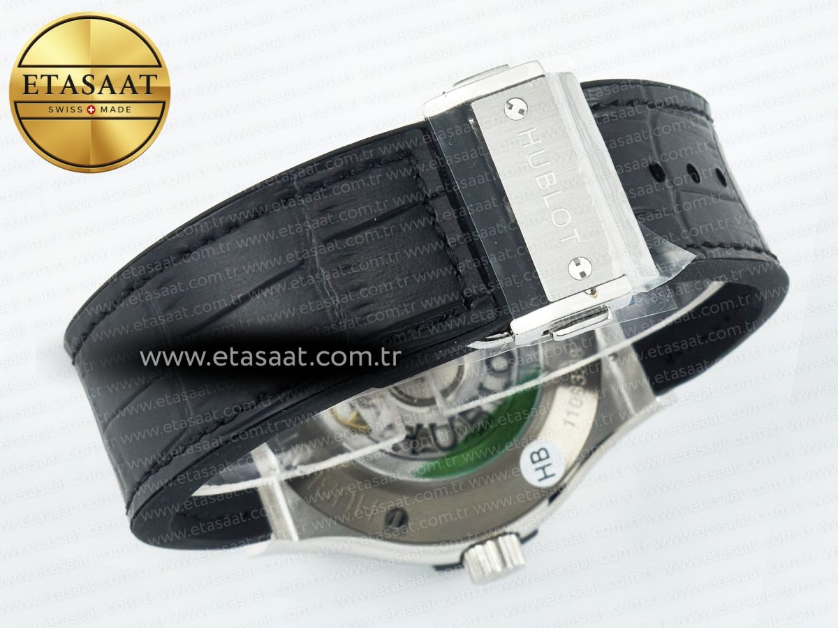 Hublot Classic Fusion Bang 42mm HBF 1:1 Best Edition Black Dial Diamonds Bezel on Black Leather Strap A2892 - Görsel 16