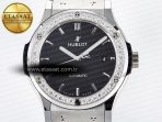Hublot Classic Fusion Bang 42mm HBF 1:1 Best Edition Black Dial Diamonds Bezel on Black Leather Strap A2892 - Görsel 4