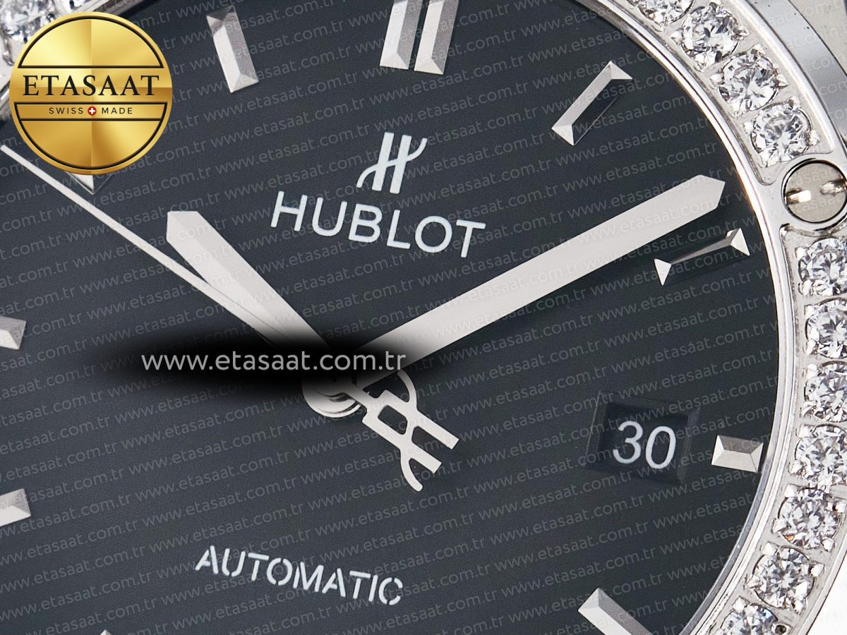 Hublot Classic Fusion Bang 42mm HBF 1:1 Best Edition Black Dial Diamonds Bezel on Black Rubber Strap A2892 - Görsel 10