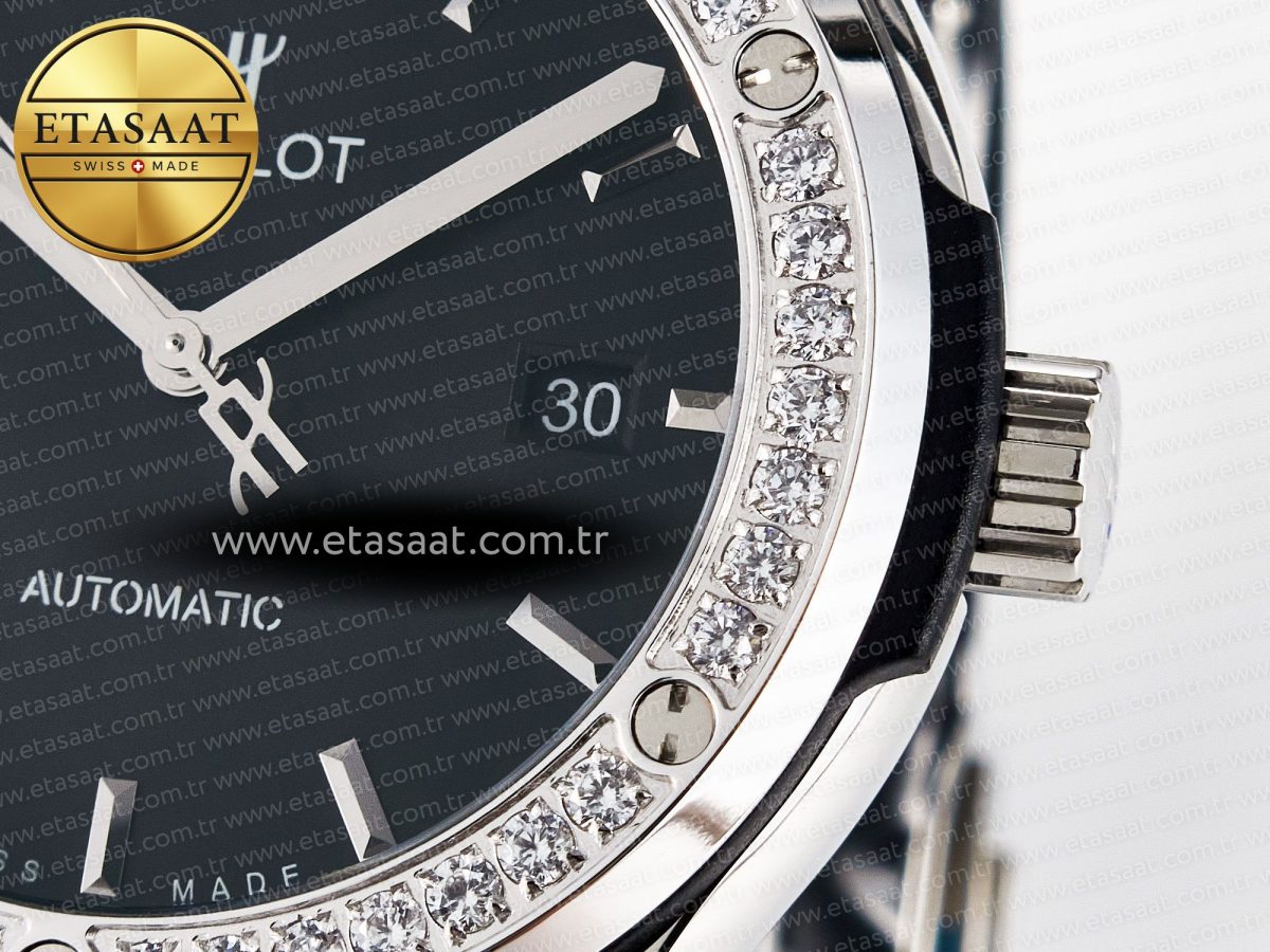 Hublot Classic Fusion Bang 42mm HBF 1:1 Best Edition Black Dial Diamonds Bezel on Black Rubber Strap A2892 - Görsel 11
