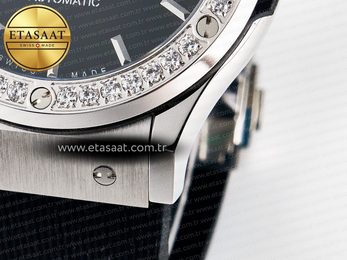 Hublot Classic Fusion Bang 42mm HBF 1:1 Best Edition Black Dial Diamonds Bezel on Black Rubber Strap A2892 - Görsel 13