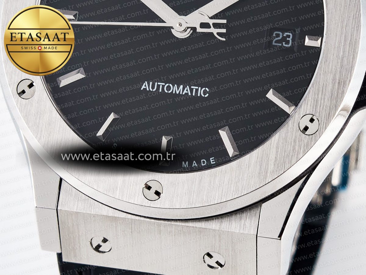 Hublot Classic Fusion Bang 42mm HBF 1:1 Best Edition Black Dial on Black Leather Strap A2892 - Görsel 12