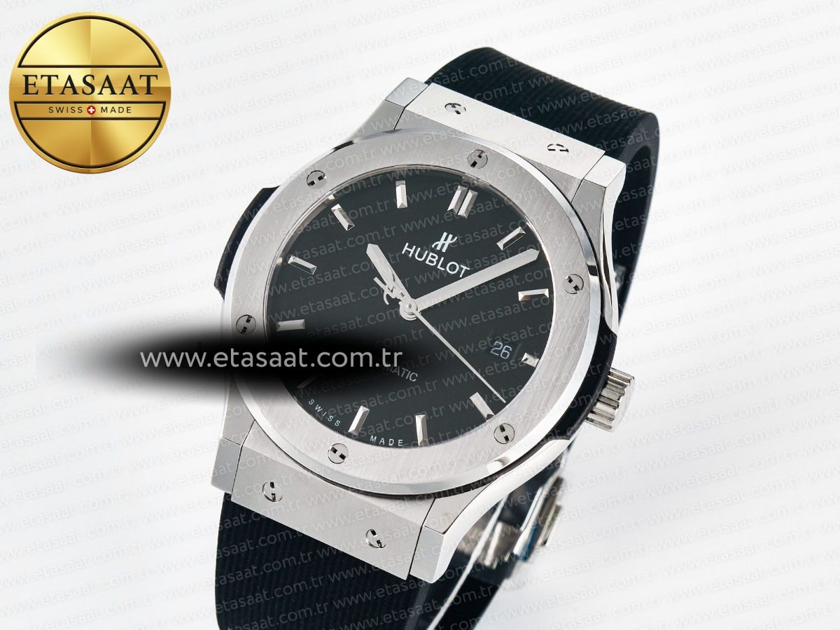 Hublot Classic Fusion Bang 42mm HBF 1:1 Best Edition Black Dial on Black Rubber Strap A2892 - Görsel 1