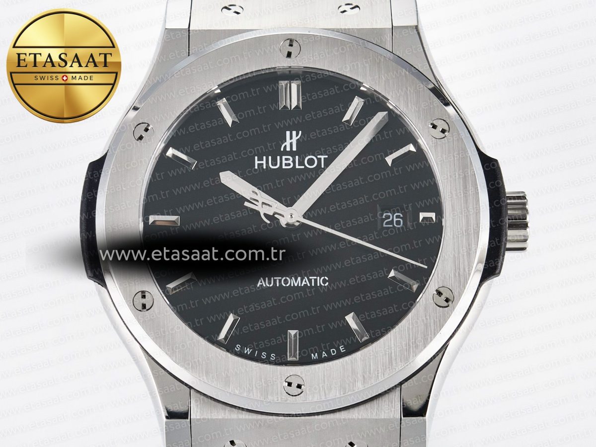 Hublot Classic Fusion Bang 42mm HBF 1:1 Best Edition Black Dial on Black Rubber Strap A2892 - Görsel 4