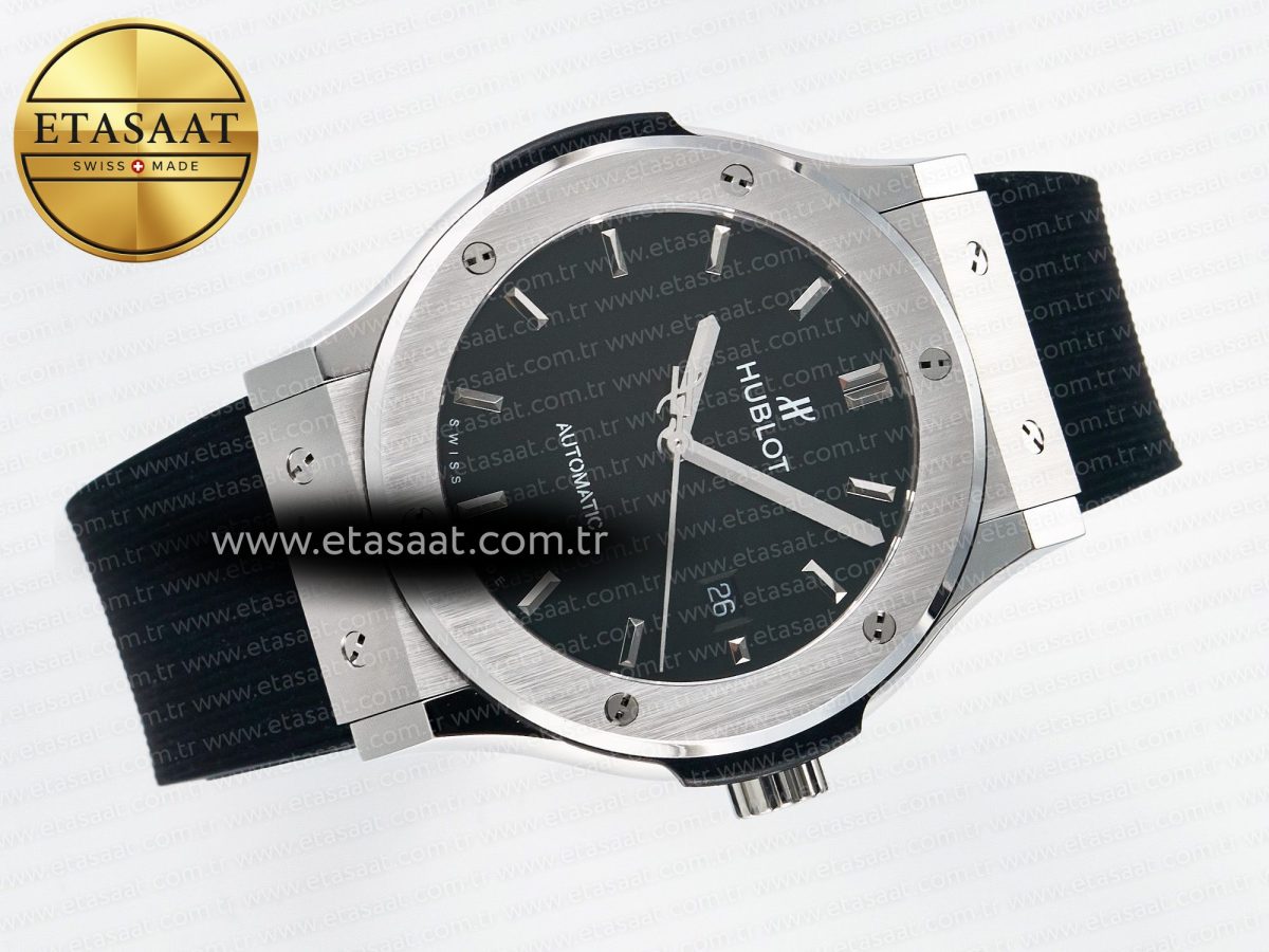 Hublot Classic Fusion Bang 42mm HBF 1:1 Best Edition Black Dial on Black Rubber Strap A2892 - Görsel 8