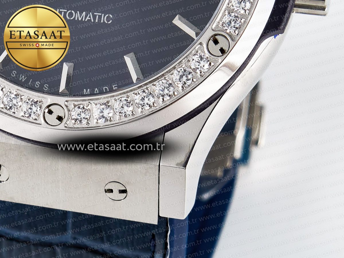 Hublot Classic Fusion Bang 42mm HBF 1:1 Best Edition Blue Dial Diamonds Bezel on Blue Leather Strap A2892 - Görsel 13
