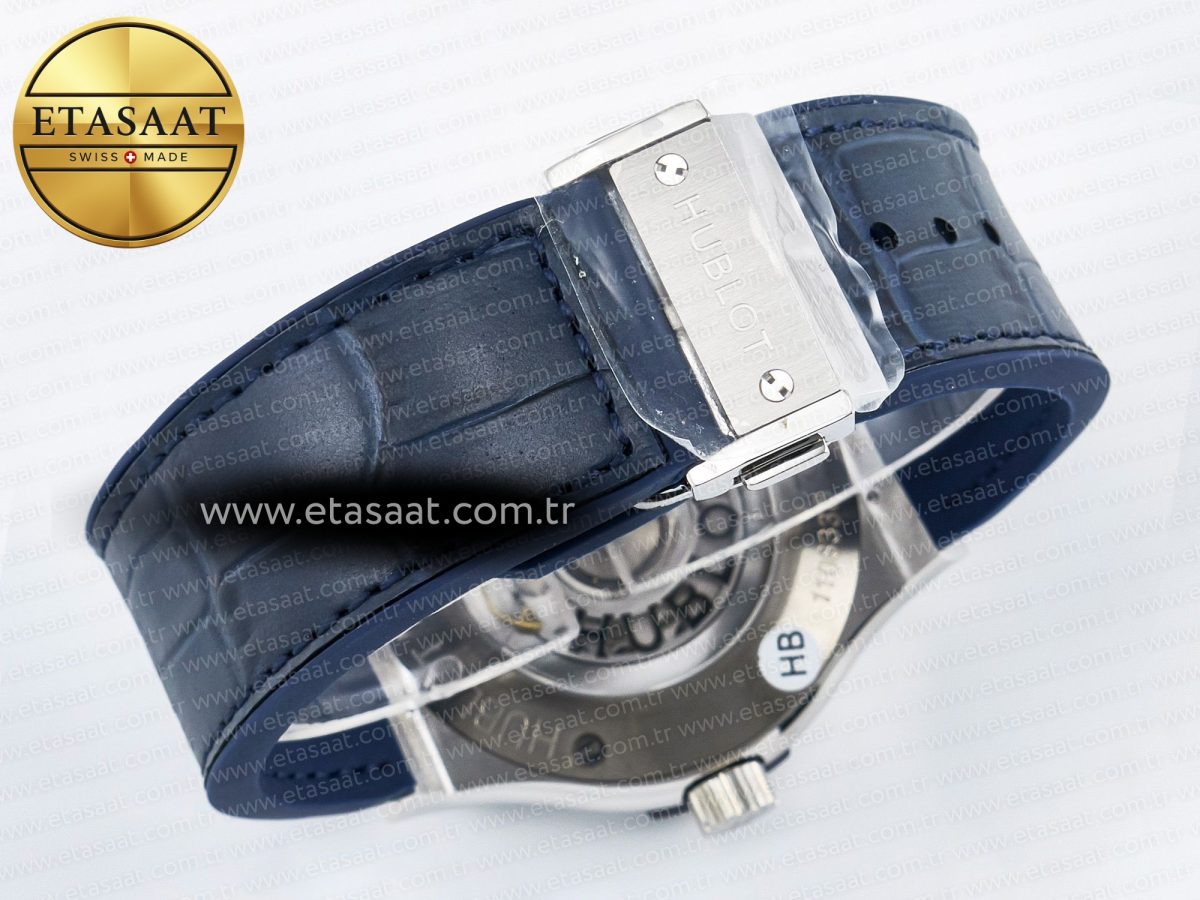 Hublot Classic Fusion Bang 42mm HBF 1:1 Best Edition Blue Dial Diamonds Bezel on Blue Leather Strap A2892 - Görsel 16