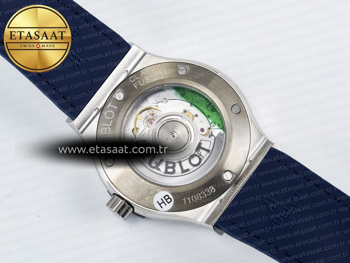 Hublot Classic Fusion Bang 42mm HBF 1:1 Best Edition Blue Dial Diamonds Bezel on Blue Leather Strap A2892 - Görsel 17