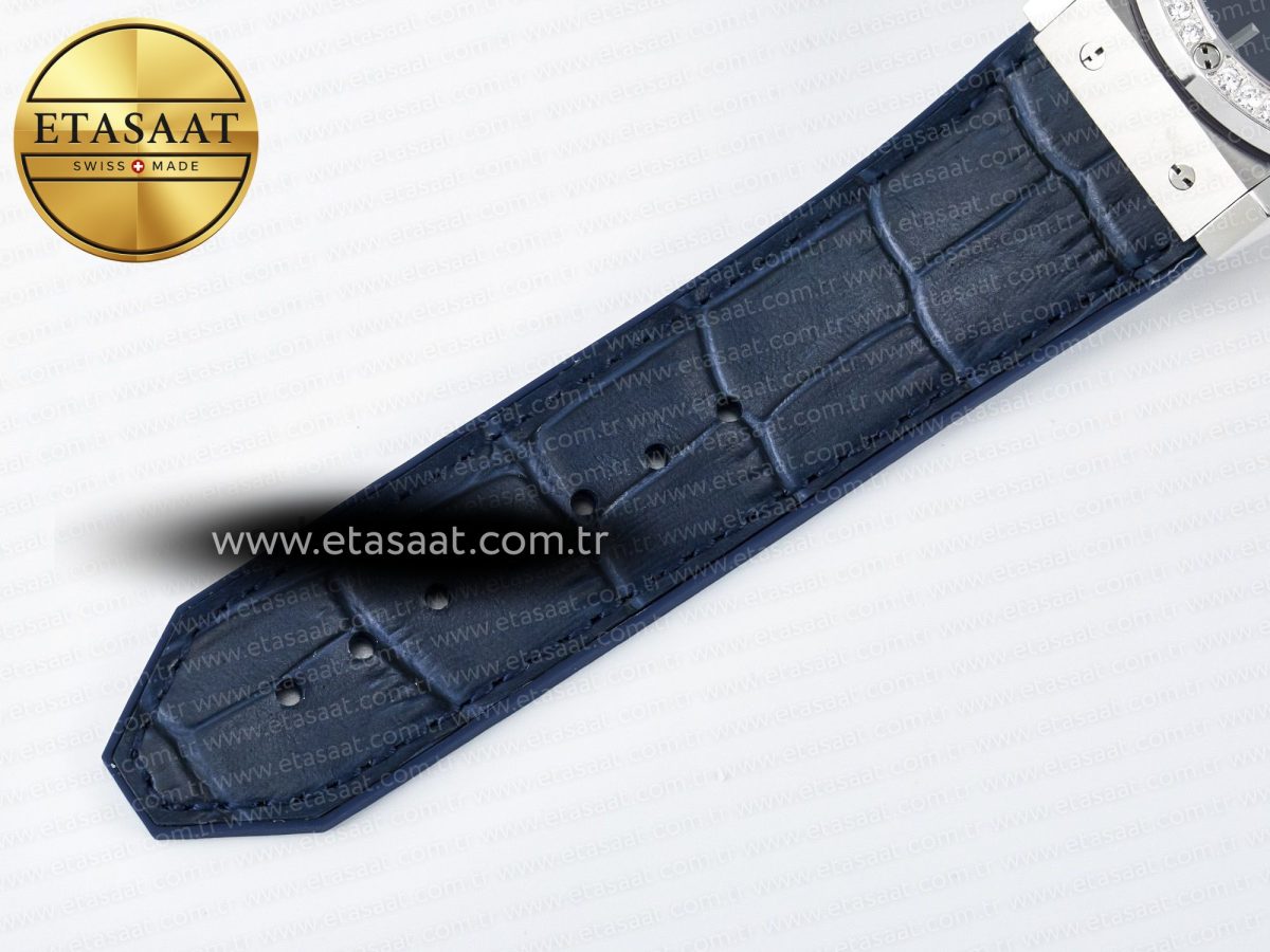 Hublot Classic Fusion Bang 42mm HBF 1:1 Best Edition Blue Dial Diamonds Bezel on Blue Leather Strap A2892 - Görsel 21