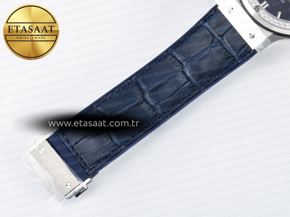 Hublot Classic Fusion Bang 42mm HBF 1:1 Best Edition Blue Dial Diamonds Bezel on Blue Leather Strap A2892 - Görsel 22