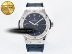 Hublot Classic Fusion Bang 42mm HBF 1:1 Best Edition Blue Dial Diamonds Bezel on Blue Leather Strap A2892 - Görsel 3