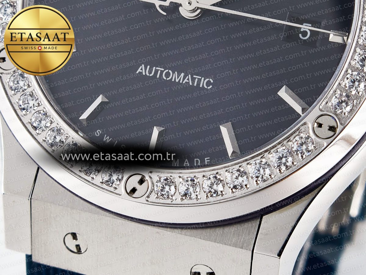 Hublot Classic Fusion Bang 42mm HBF 1:1 Best Edition Blue Dial Diamonds Bezel on Blue Rubber Strap A2892 - Görsel 12
