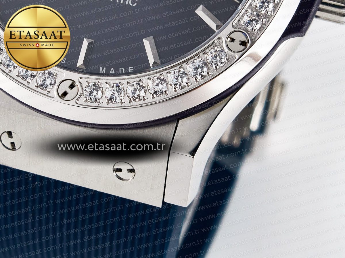 Hublot Classic Fusion Bang 42mm HBF 1:1 Best Edition Blue Dial Diamonds Bezel on Blue Rubber Strap A2892 - Görsel 13