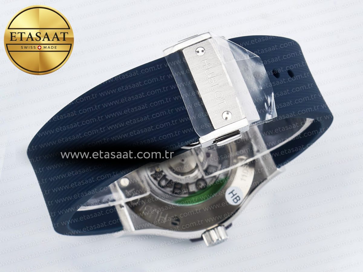 Hublot Classic Fusion Bang 42mm HBF 1:1 Best Edition Blue Dial Diamonds Bezel on Blue Rubber Strap A2892 - Görsel 16