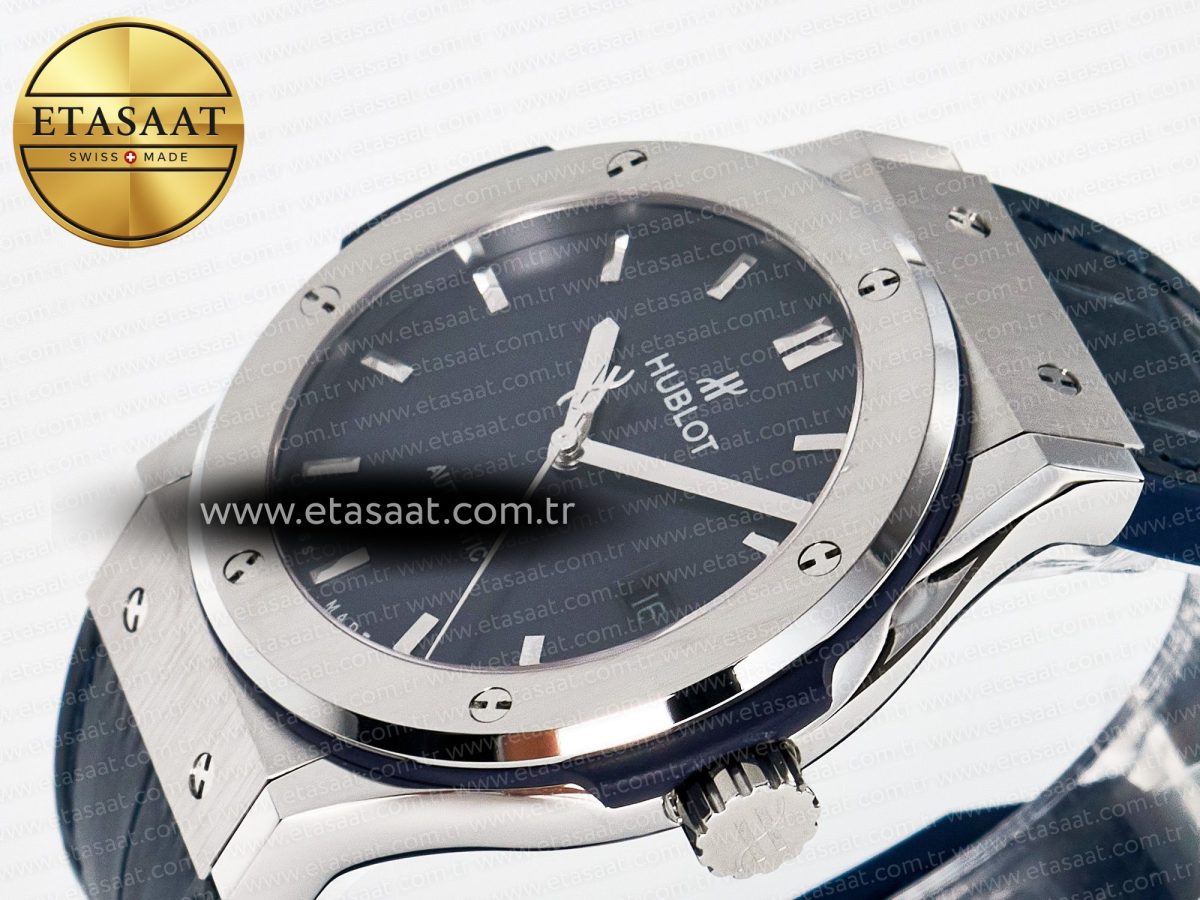 Hublot Classic Fusion Bang 42mm HBF 1:1 Best Edition Blue Dial on Blue Leather Strap A2892 - Görsel 6
