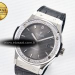 Hublot Classic Fusion Bang 42mm HBF 1:1 Best Edition Gray Dial Diamonds Bezel on Gray Leather Strap A2892