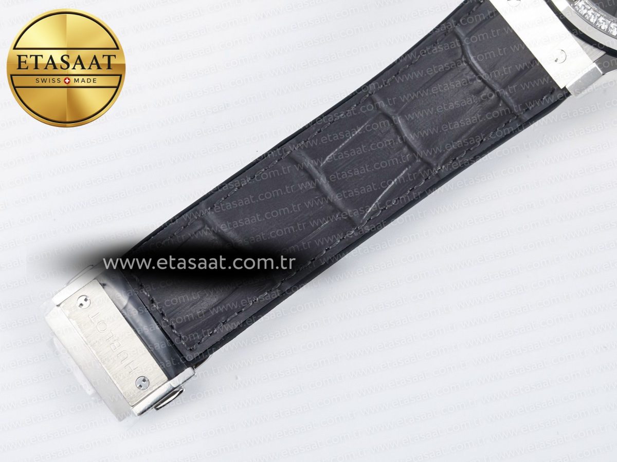Hublot Classic Fusion Bang 42mm HBF 1:1 Best Edition Gray Dial Diamonds Bezel on Gray Leather Strap A2892 - Görsel 22