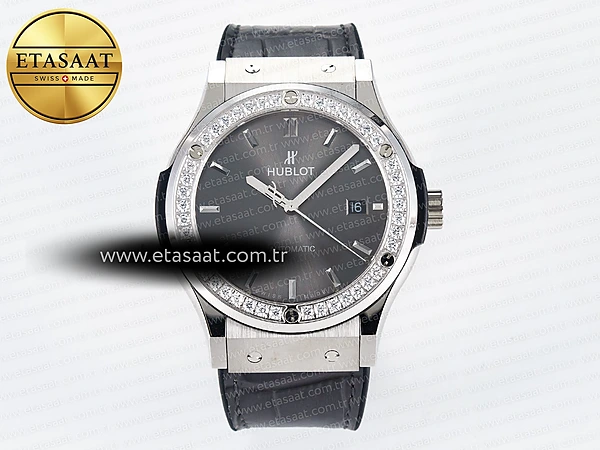 Hublot Classic Fusion Bang 42mm HBF Gri Kadran A2892 Eta Saat - 1:1 Süper Klon Replika Saat