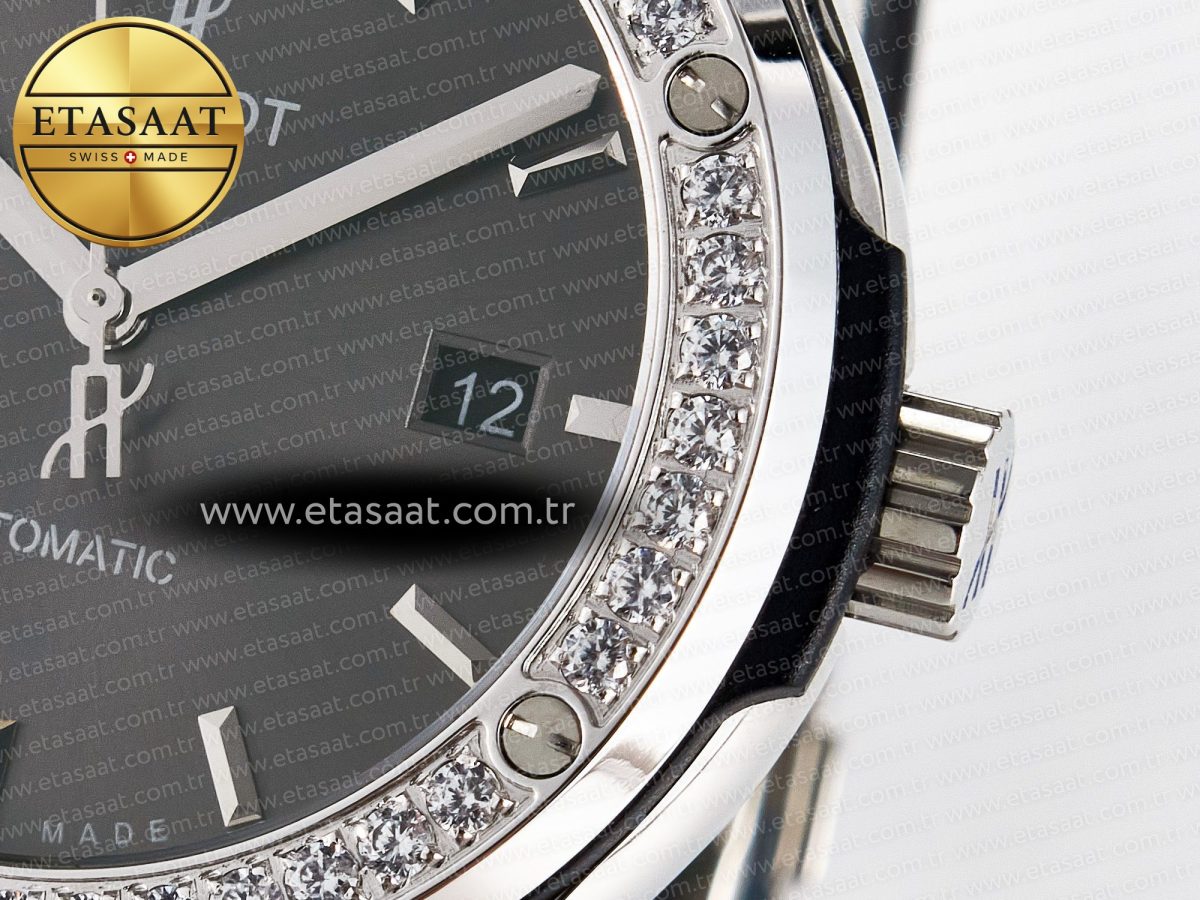Hublot Classic Fusion Bang 42mm HBF 1:1 Best Edition Gray Dial Diamonds Bezel on Gray Rubber Strap A2892 - Görsel 11