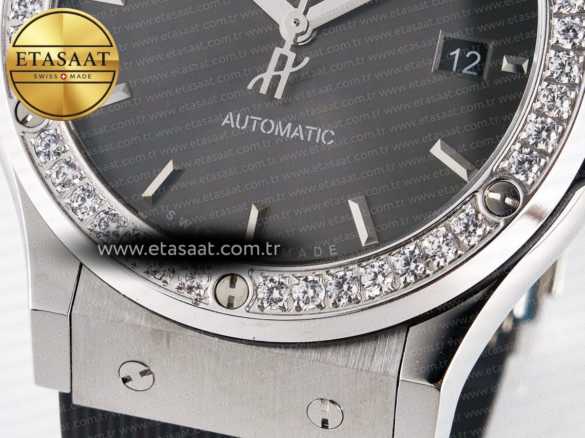 Hublot Classic Fusion Bang 42mm HBF 1:1 Best Edition Gray Dial Diamonds Bezel on Gray Rubber Strap A2892 - Görsel 12