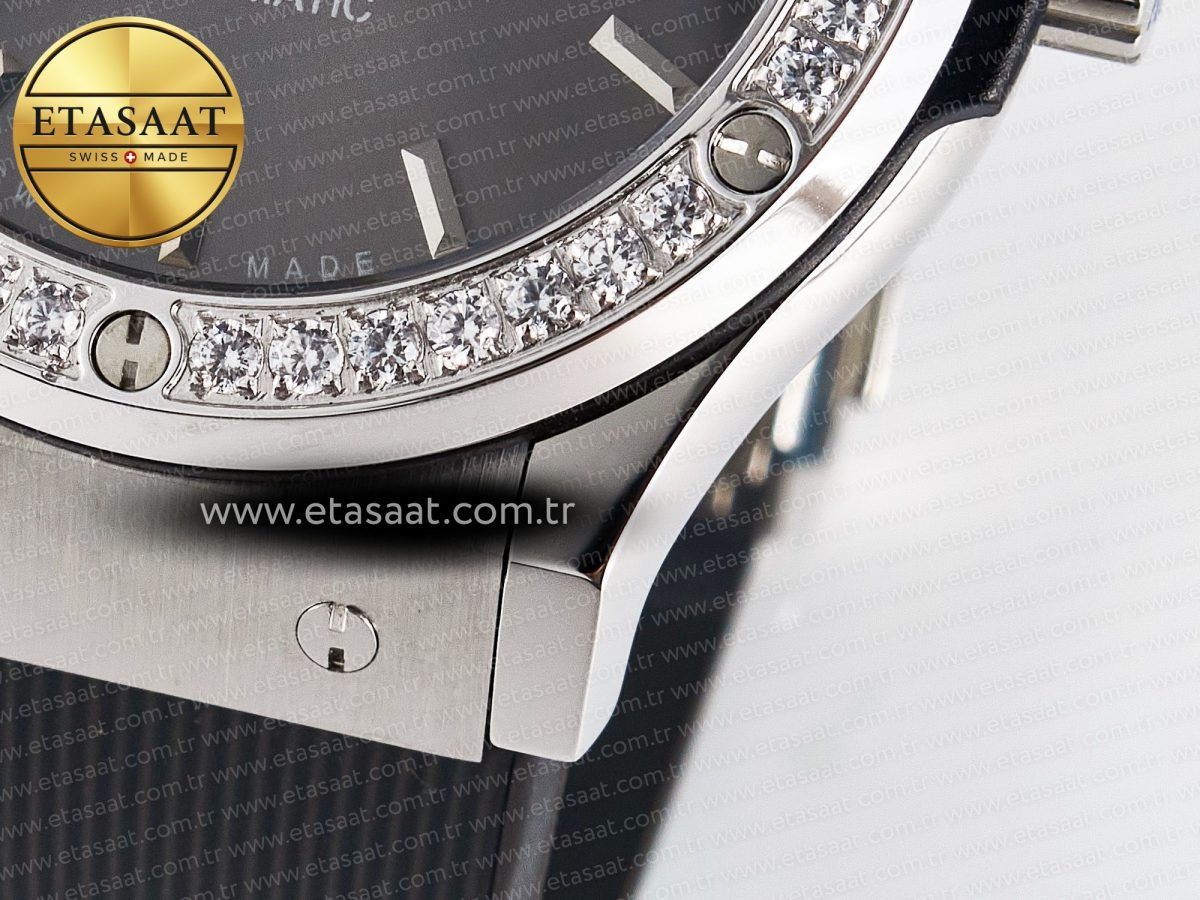 Hublot Classic Fusion Bang 42mm HBF 1:1 Best Edition Gray Dial Diamonds Bezel on Gray Rubber Strap A2892 - Görsel 13