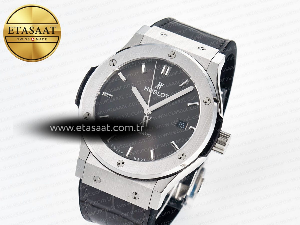 Hublot Classic Fusion Bang 42mm HBF 1:1 Best Edition Gray Dial on Gray Leather Strap A2892 - Görsel 2