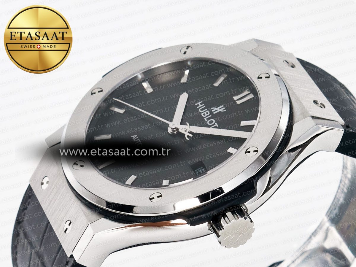 Hublot Classic Fusion Bang 42mm HBF 1:1 Best Edition Gray Dial on Gray Leather Strap A2892 - Görsel 6