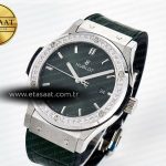 Hublot Classic Fusion Bang 42mm HBF 1:1 Best Edition Green Dial Diamonds Bezel on Green Leather Strap A2892