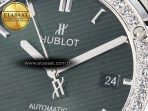 Hublot Classic Fusion Bang 42mm HBF 1:1 Best Edition Green Dial Diamonds Bezel on Green Leather Strap A2892 - Görsel 10