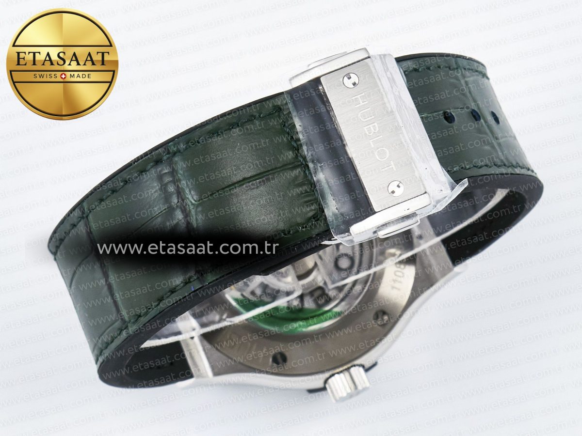 Hublot Classic Fusion Bang 42mm HBF 1:1 Best Edition Green Dial Diamonds Bezel on Green Leather Strap A2892 - Görsel 16
