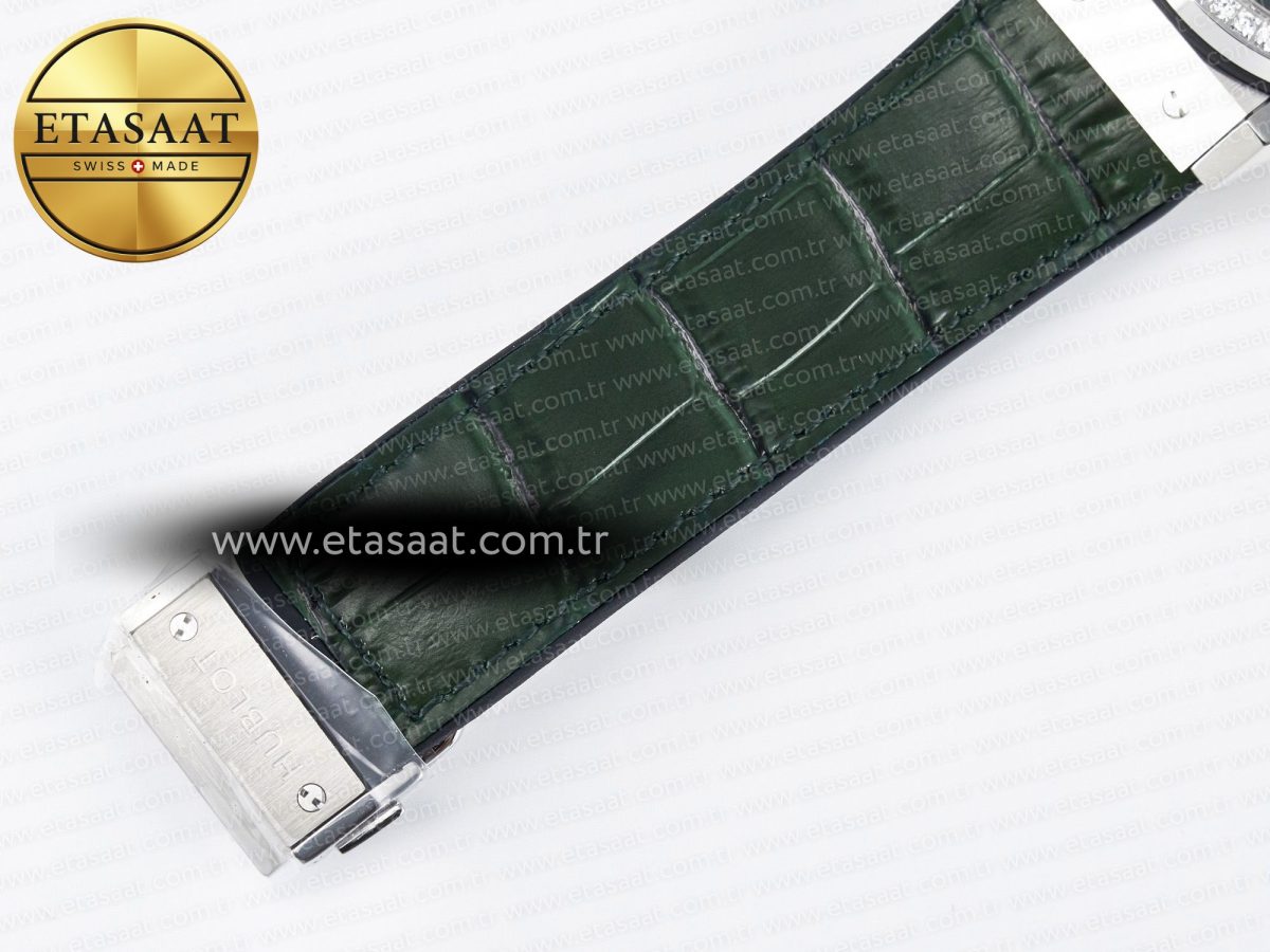 Hublot Classic Fusion Bang 42mm HBF 1:1 Best Edition Green Dial Diamonds Bezel on Green Leather Strap A2892 - Görsel 22