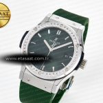 Hublot Classic Fusion Bang 42mm HBF 1:1 Best Edition Green Dial Diamonds Bezel on Green Rubber Strap A2892