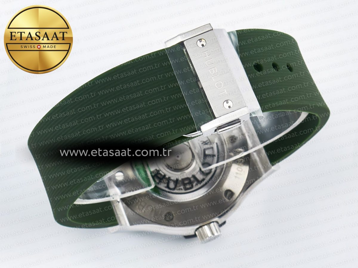 Hublot Classic Fusion Bang 42mm HBF 1:1 Best Edition Green Dial Diamonds Bezel on Green Rubber Strap A2892 - Görsel 16