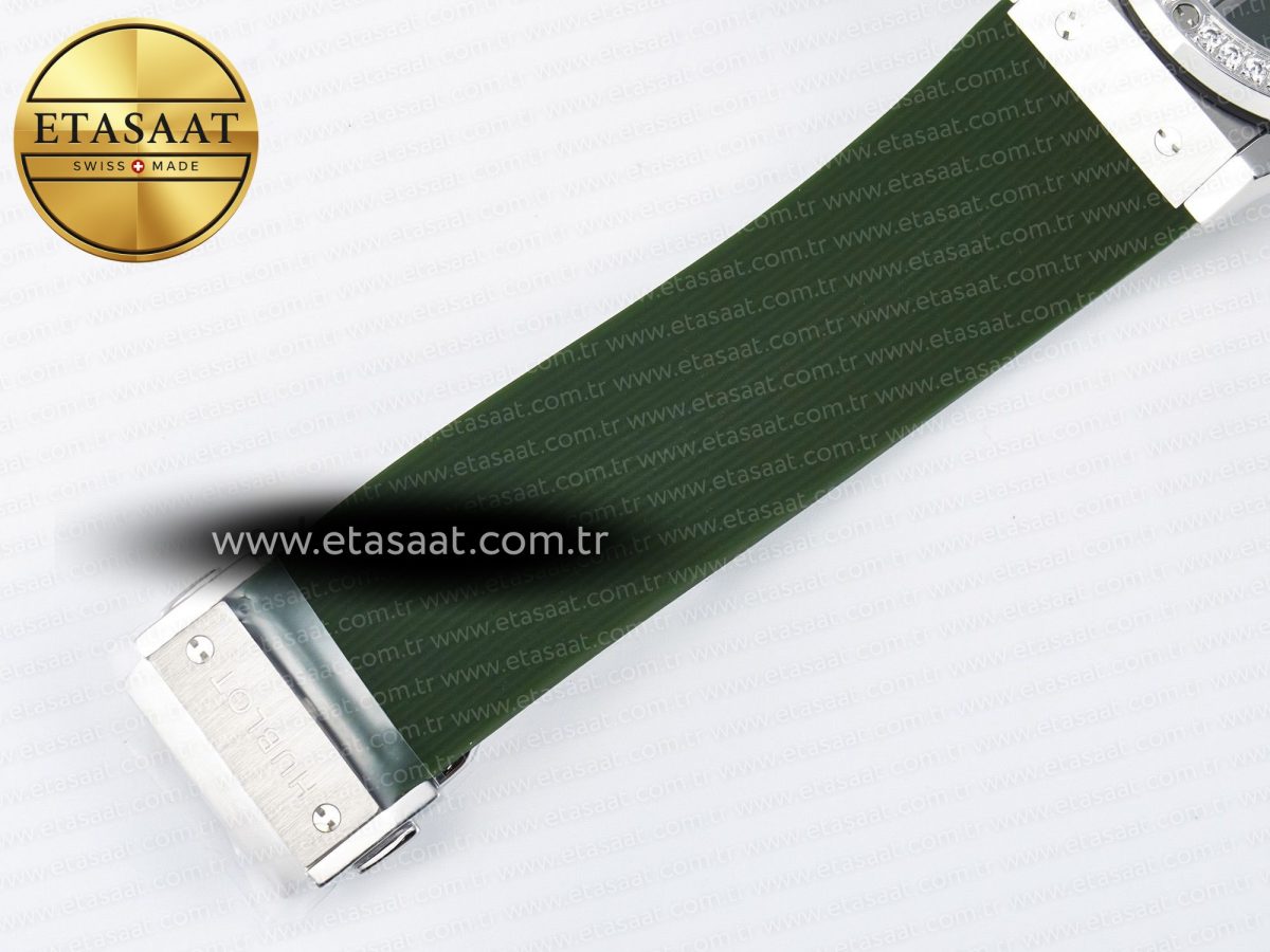 Hublot Classic Fusion Bang 42mm HBF 1:1 Best Edition Green Dial Diamonds Bezel on Green Rubber Strap A2892 - Görsel 22