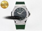 Hublot Classic Fusion Bang 42mm HBF 1:1 Best Edition Green Dial Diamonds Bezel on Green Rubber Strap A2892 - Görsel 3