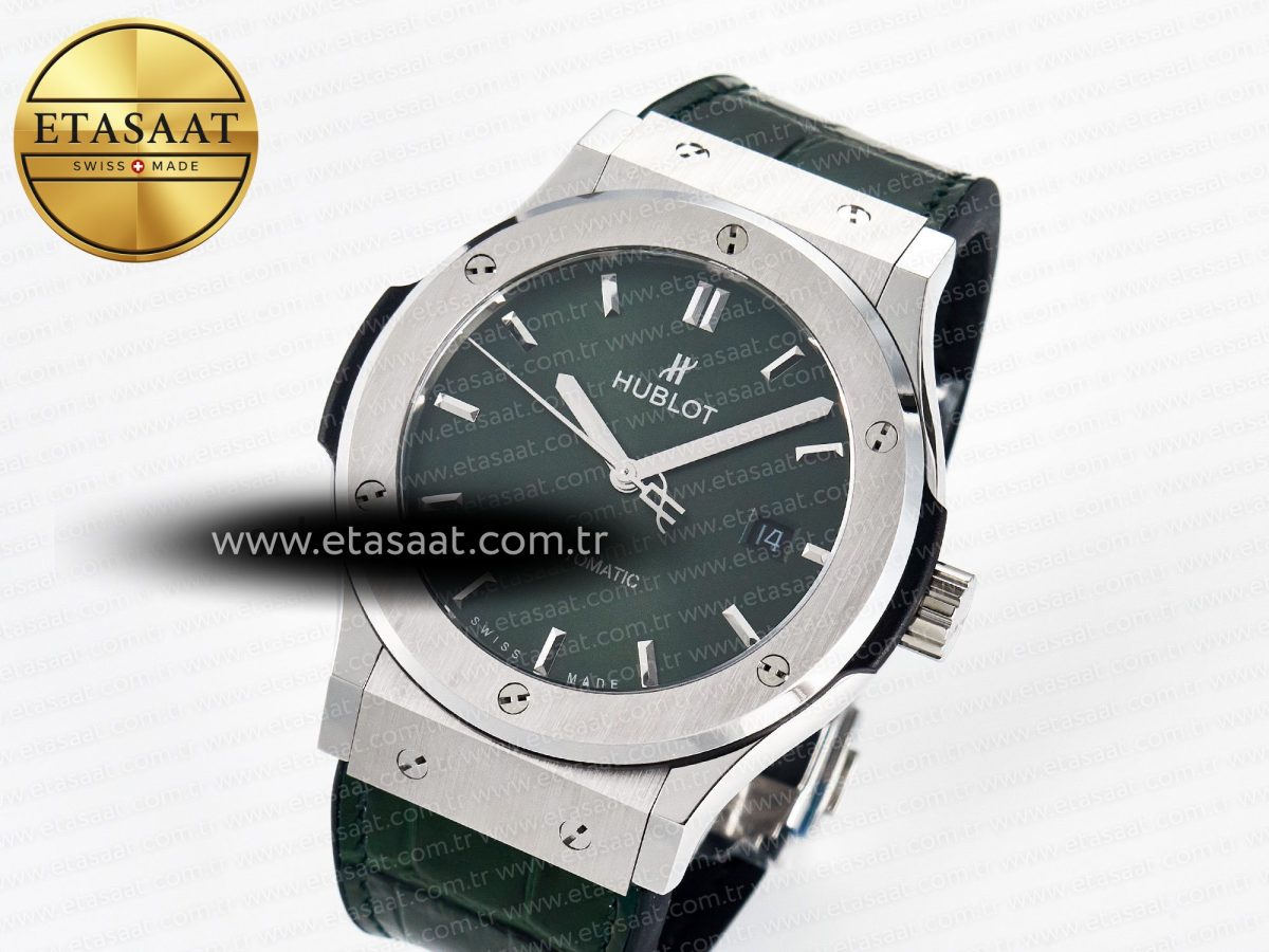 Hublot Classic Fusion Bang 42mm HBF 1:1 Best Edition Green Dial on Green Leather Strap A2892 - Görsel 1