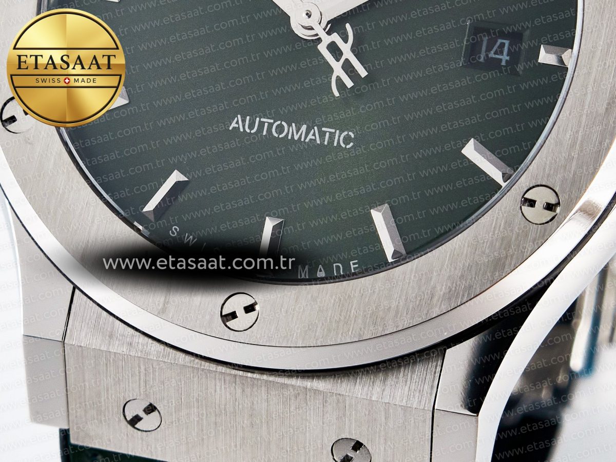 Hublot Classic Fusion Bang 42mm HBF 1:1 Best Edition Green Dial on Green Leather Strap A2892 - Görsel 12