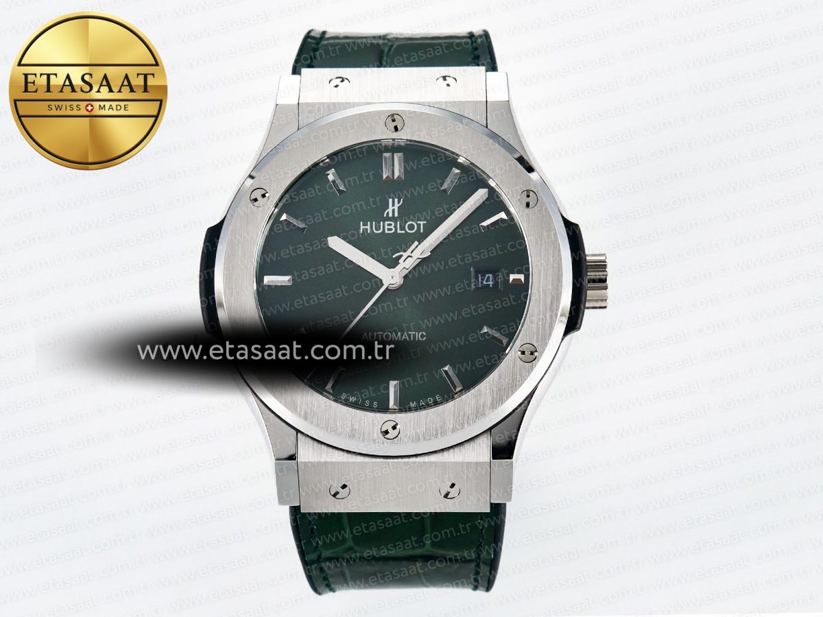 Hublot Classic Fusion Bang 42mm HBF 1:1 Best Edition Green Dial on Green Leather Strap A2892 - Görsel 3