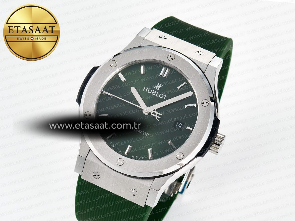 Hublot Classic Fusion Bang 42mm HBF 1:1 Best Edition Green Dial on Green Rubber Strap A2892 - Görsel 1