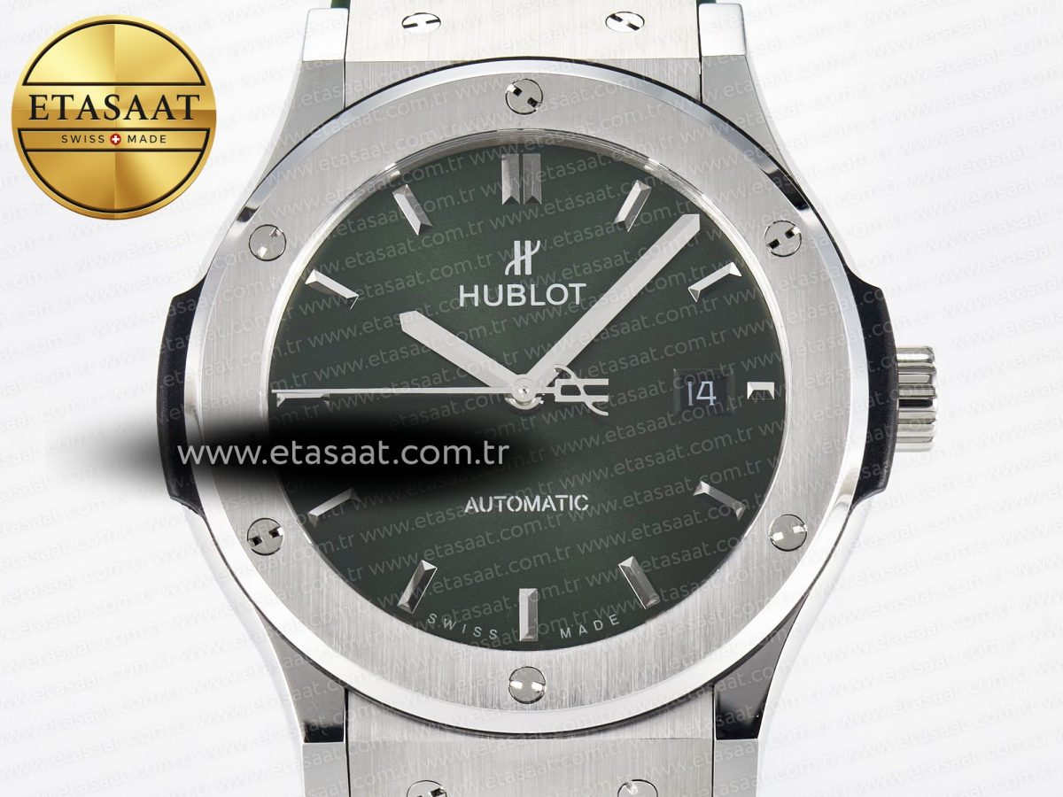 Hublot Classic Fusion Bang 42mm HBF 1:1 Best Edition Green Dial on Green Rubber Strap A2892 - Görsel 4