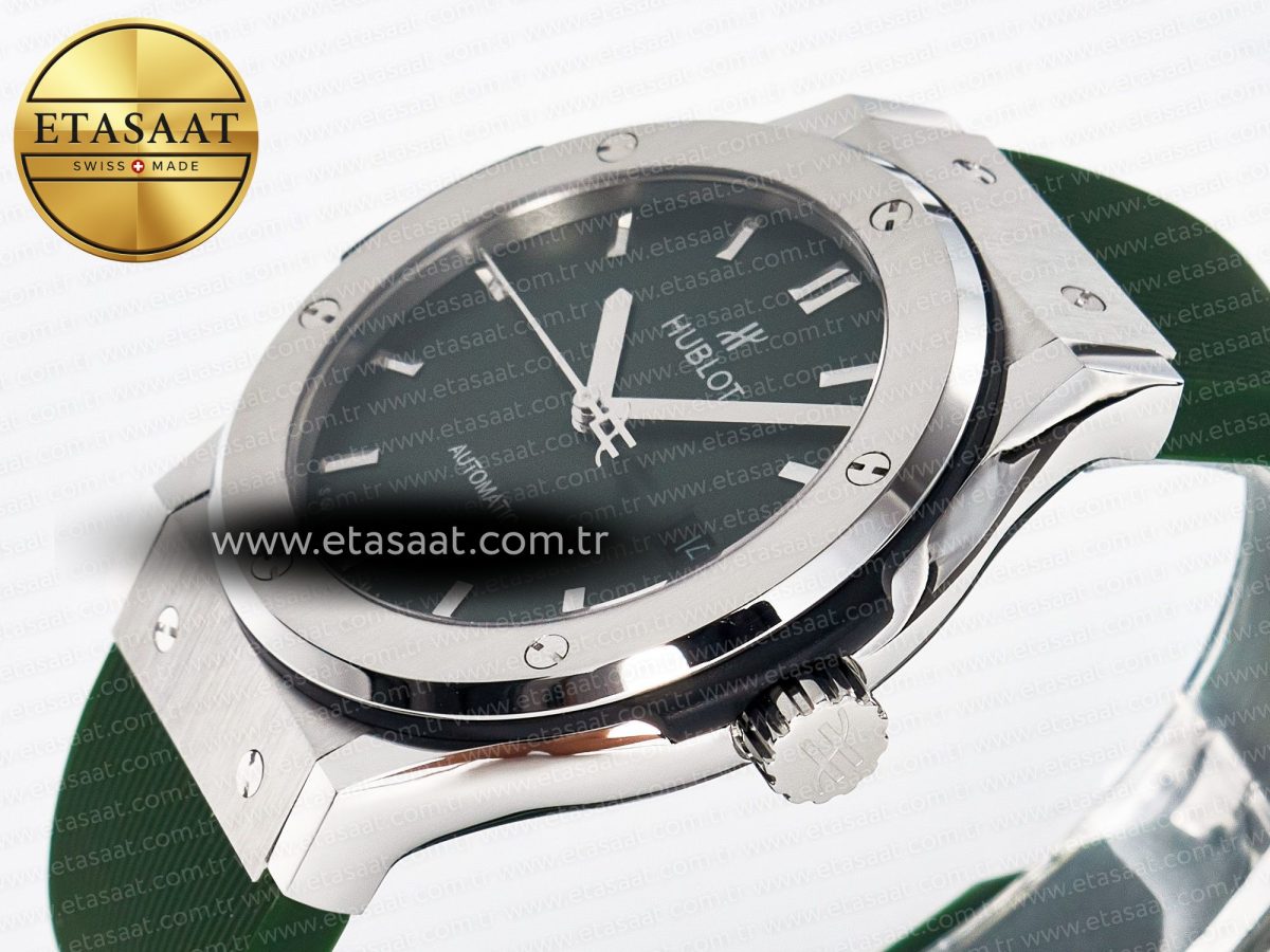 Hublot Classic Fusion Bang 42mm HBF 1:1 Best Edition Green Dial on Green Rubber Strap A2892 - Görsel 6