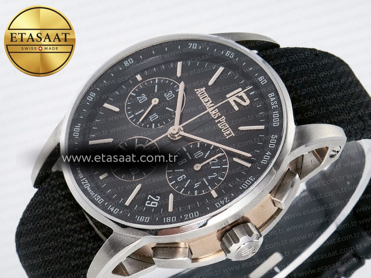 Audemars Piguet Code 11.59 Chrono 26393 SS APPF Best Edition Gray/RG Dial on Black Nylon Strap A4401 - Görsel 6