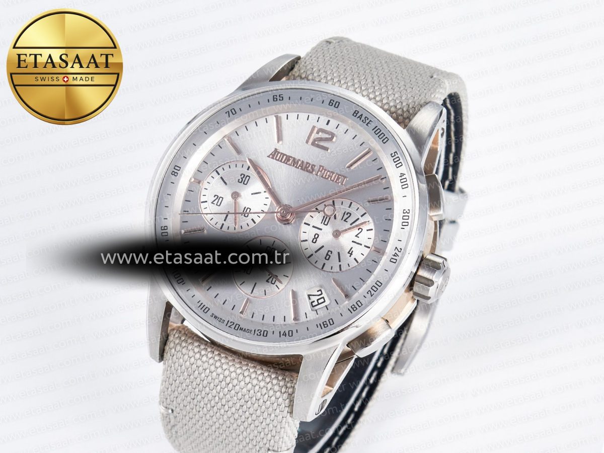 Audemars Piguet Code 11.59 Chrono 26393 SS APPF Best Edition Silver Dial on White Nylon Strap A4401 - Görsel 1