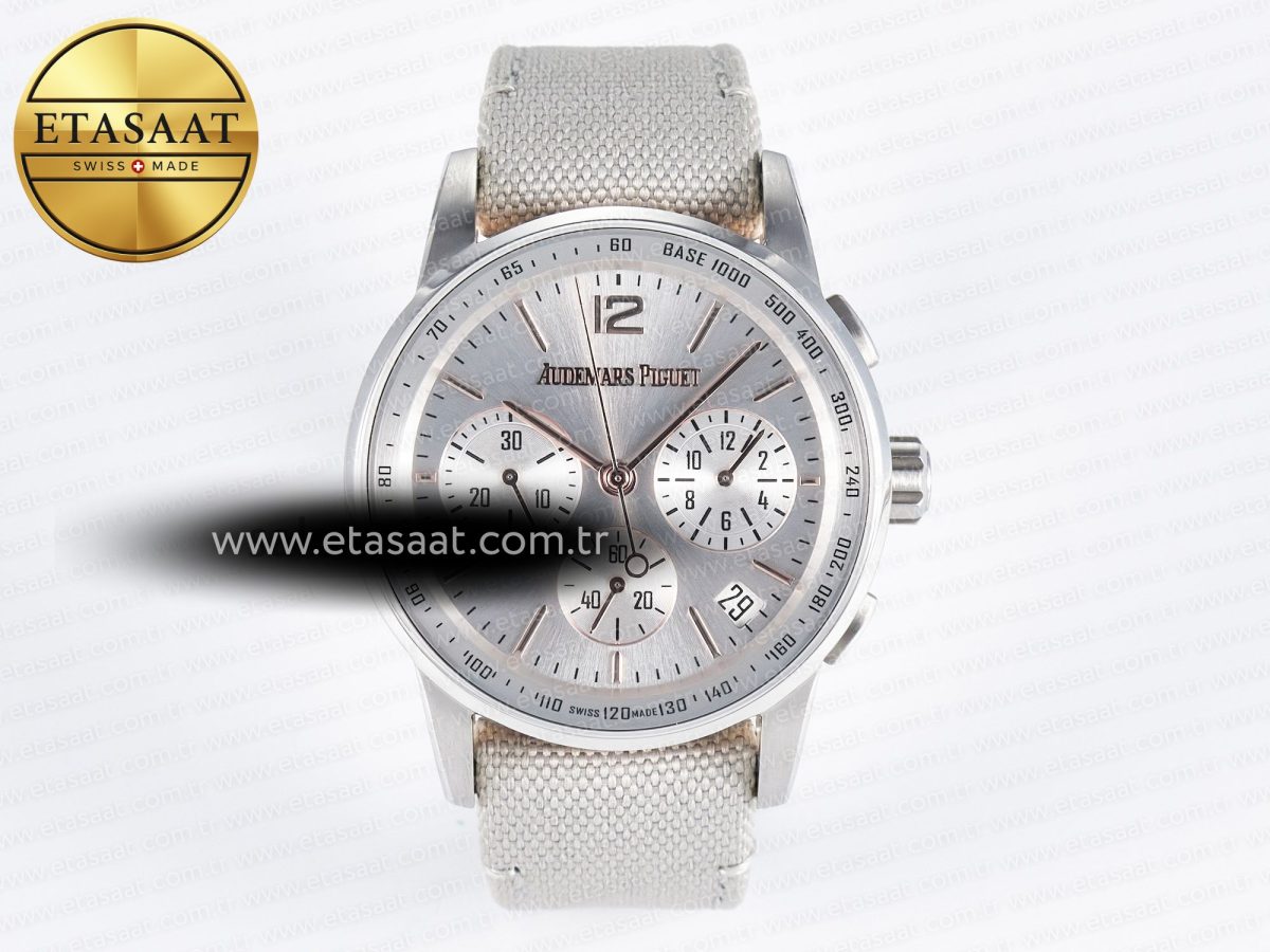 Audemars Piguet Code 11.59 Chrono 26393 SS APPF Best Edition Silver Dial on White Nylon Strap A4401 - Görsel 3